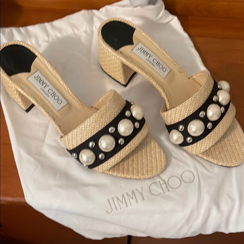 Jimmy Choo Beige Pearl Embellished Women's Heels